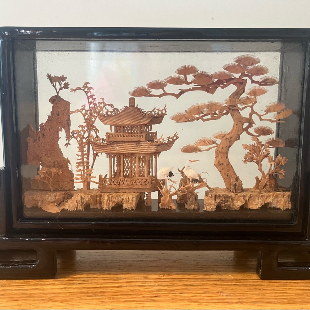 Vintage 1950’s Chinese Miniature Handcarved Cork Art Fuzhou SanYou 9x6x2 Amazing